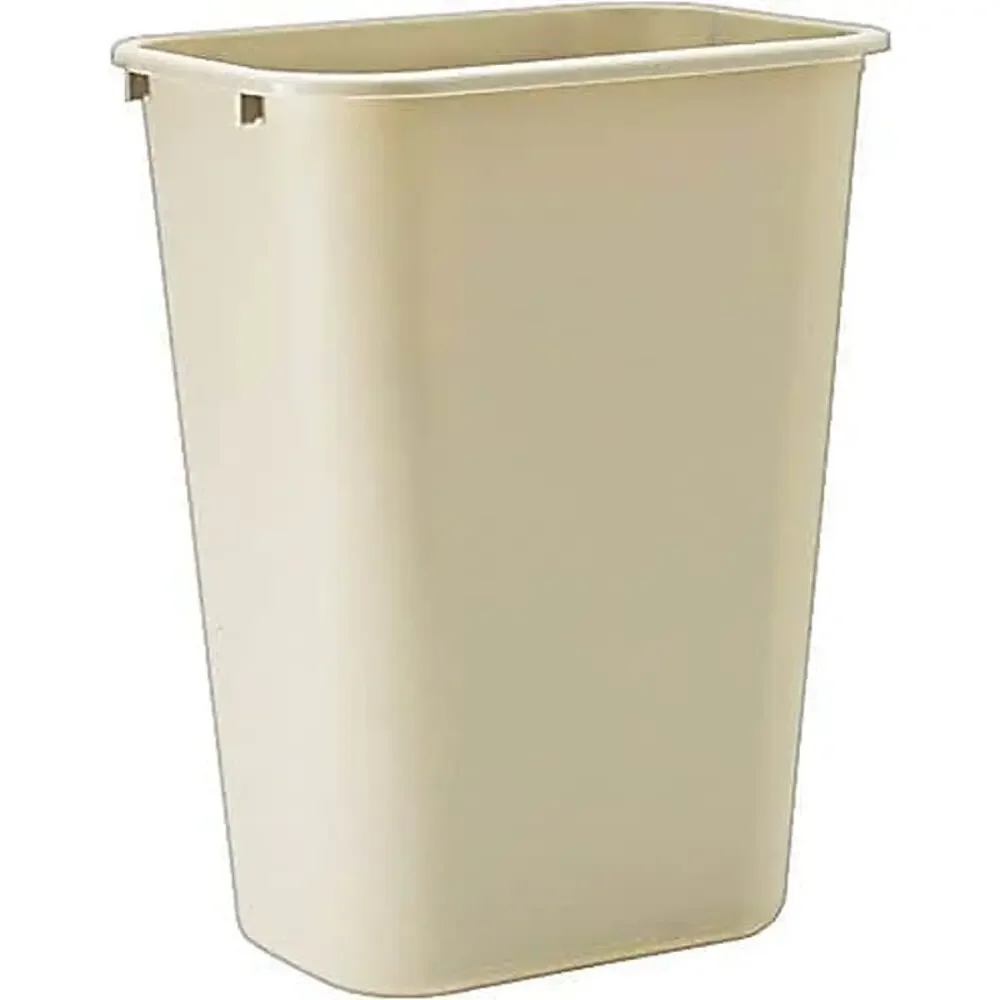 Deskside Trash Can 10.25 Gallon Beige Plastic Wastebasket Fits Under Desk